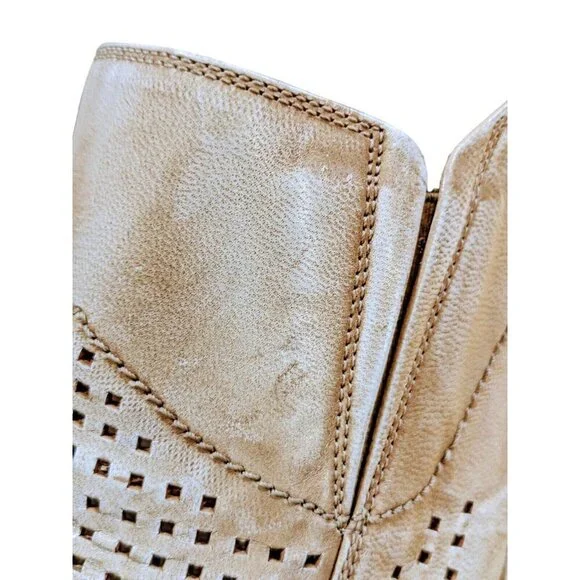 Mens Leather Shoes Size 12 Perforated Square Toe Dress Oxford Slip On Beige - Picture 8 of 10